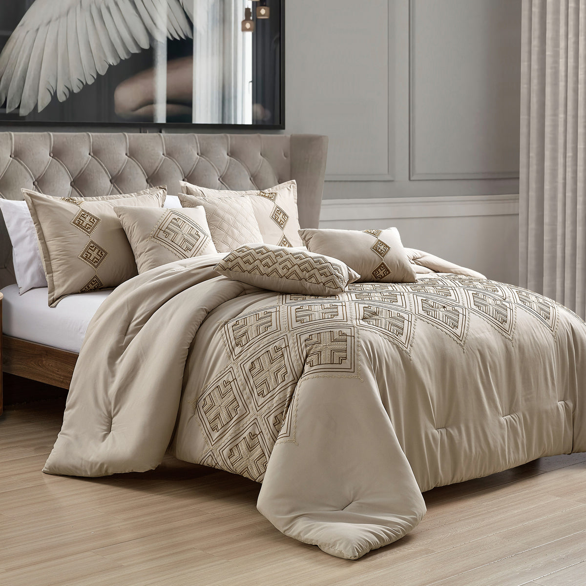 Conjunto de 7 peças de edredom Moderno Bordado