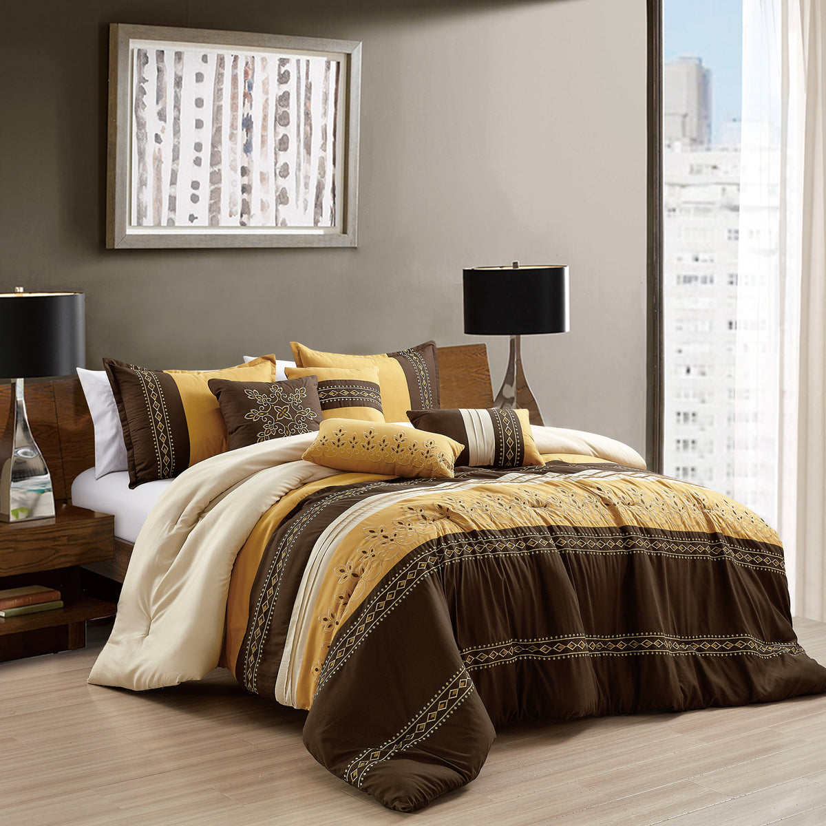Conjunto de 7 peças de edredom Moderno Bordado