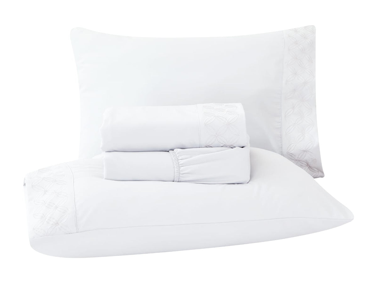 Jogo de Cama Basicasa Bordado Branco - Queen