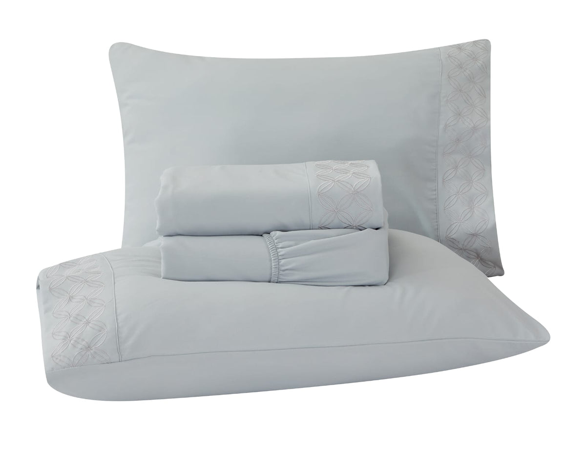 Jogo de Cama Basicasa Bordado Cinza - Queen