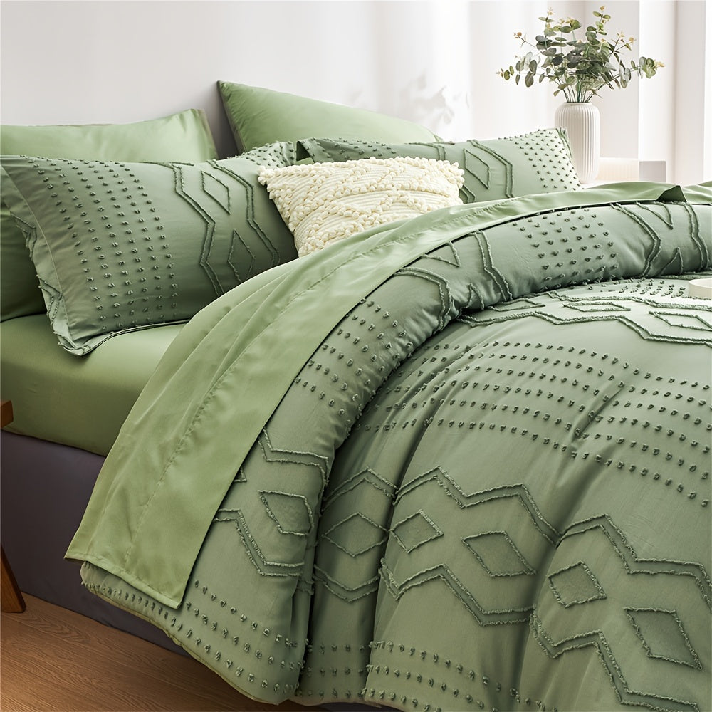 Conjunto 7 peças de Cobertor de Cama Queen, Boho com Tufting Sofisticado