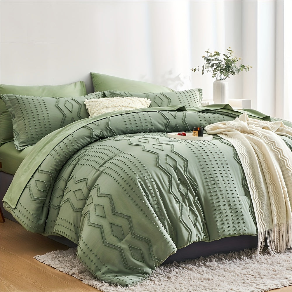 Conjunto 7 peças de Cobertor de Cama Queen, Boho com Tufting Sofisticado